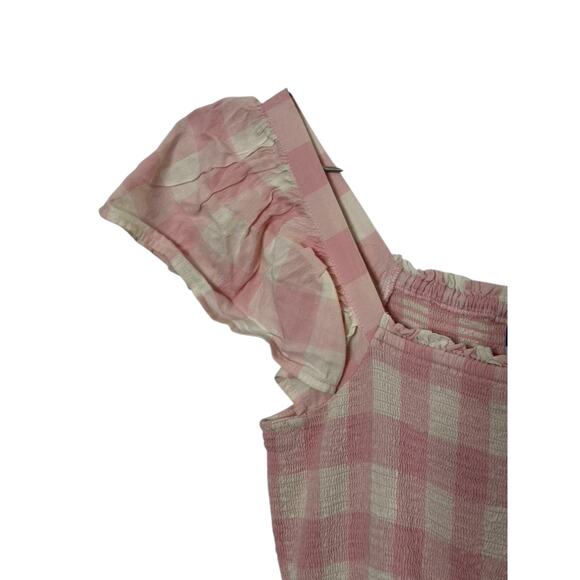 Old Navy Pink & White Plaid Flutter Sleeve Smocked Dress Sz Small - Picture 4 of 8